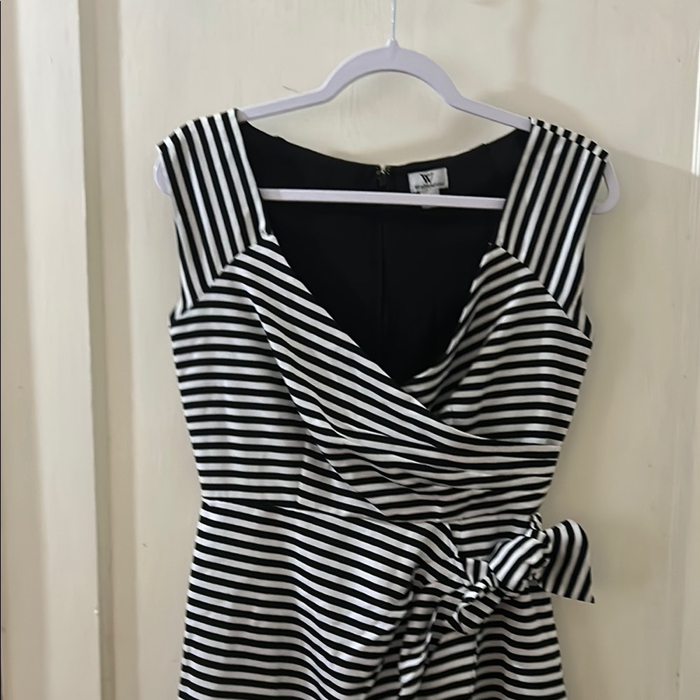 Worthington Black and White Striped Wrap Dress